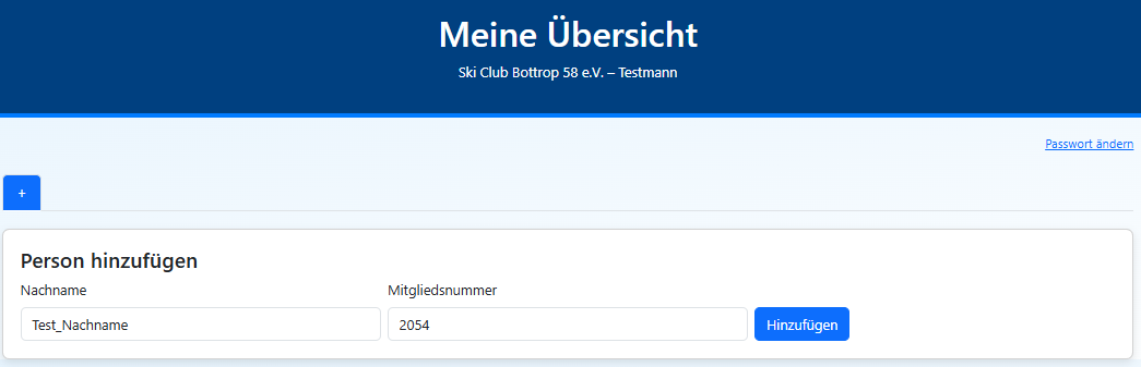 Teilnehmer über Nachname und Mitgliedsnummer hinzufügen